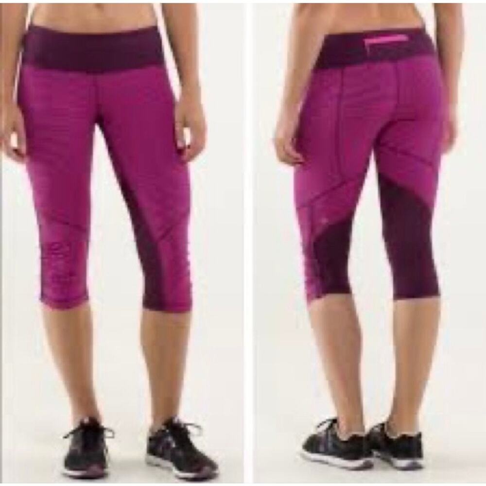Lululemon‎ Athletica Sz 8 Run For Your Life Crop Leggings Hyper Stripe Raspberry